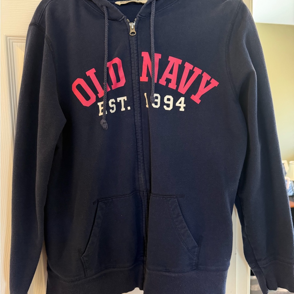 Old Navy Navy Zip Front Hoodie with Pink Logo